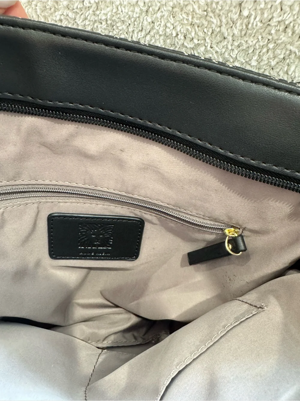 Anne Klein Navy Blue Patterned Shoulder Bag with Gold Accent